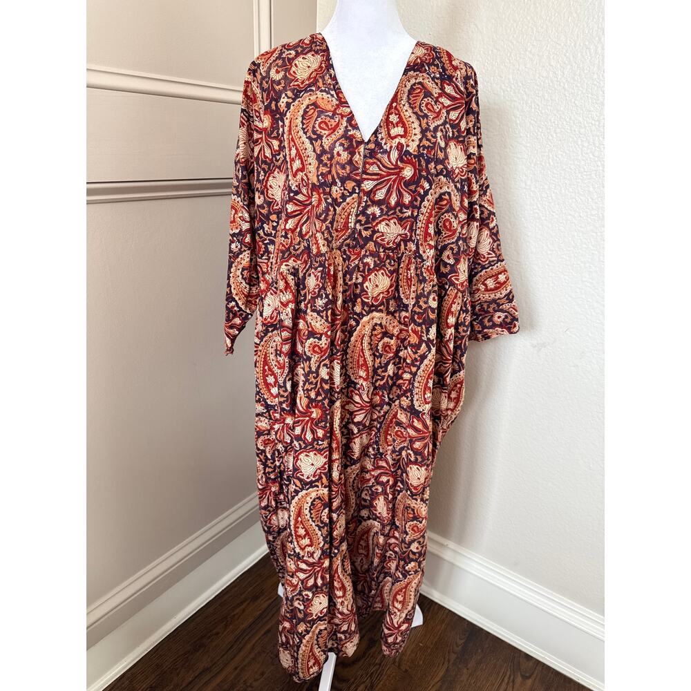 Anokhi Block Print Kaftan Free Size Cotton Dress Pockets